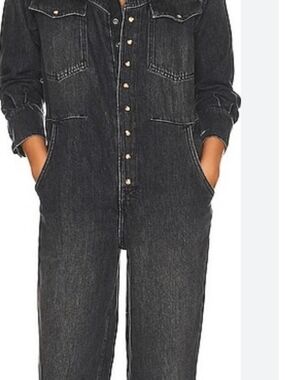 We The Free Black Washed Denim Jumpsuit Overalls Size L